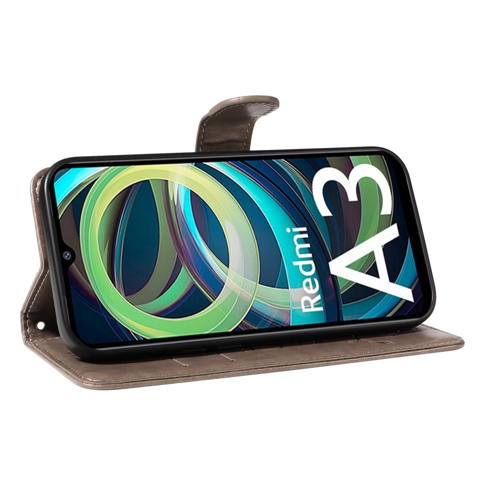 Virágok könyv tok Xiaomi Redmi A3-hoz - szürke