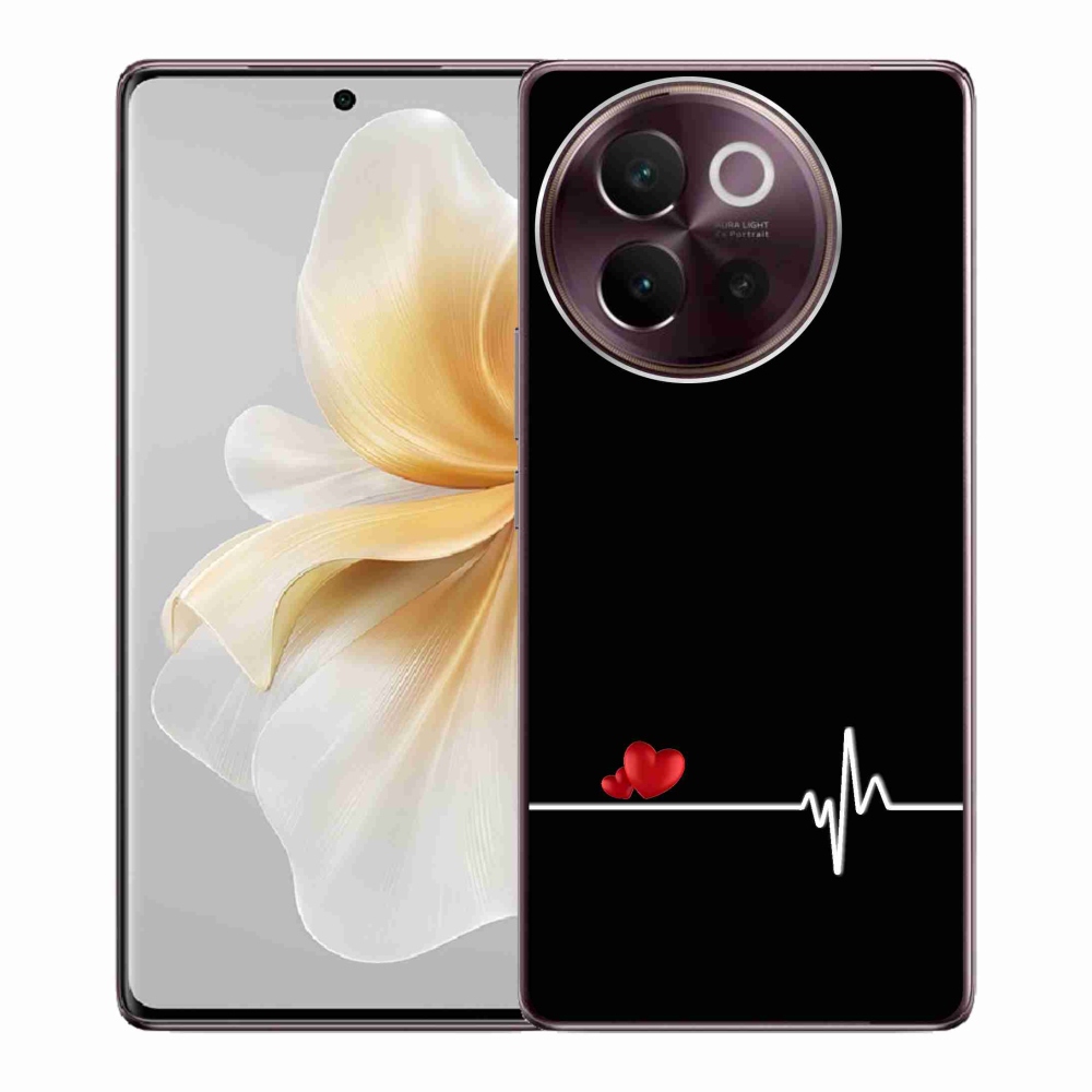 Gél borító mmCase a Vivo V40 Lite 5G-n - szív és szívverés fekete háttérrel