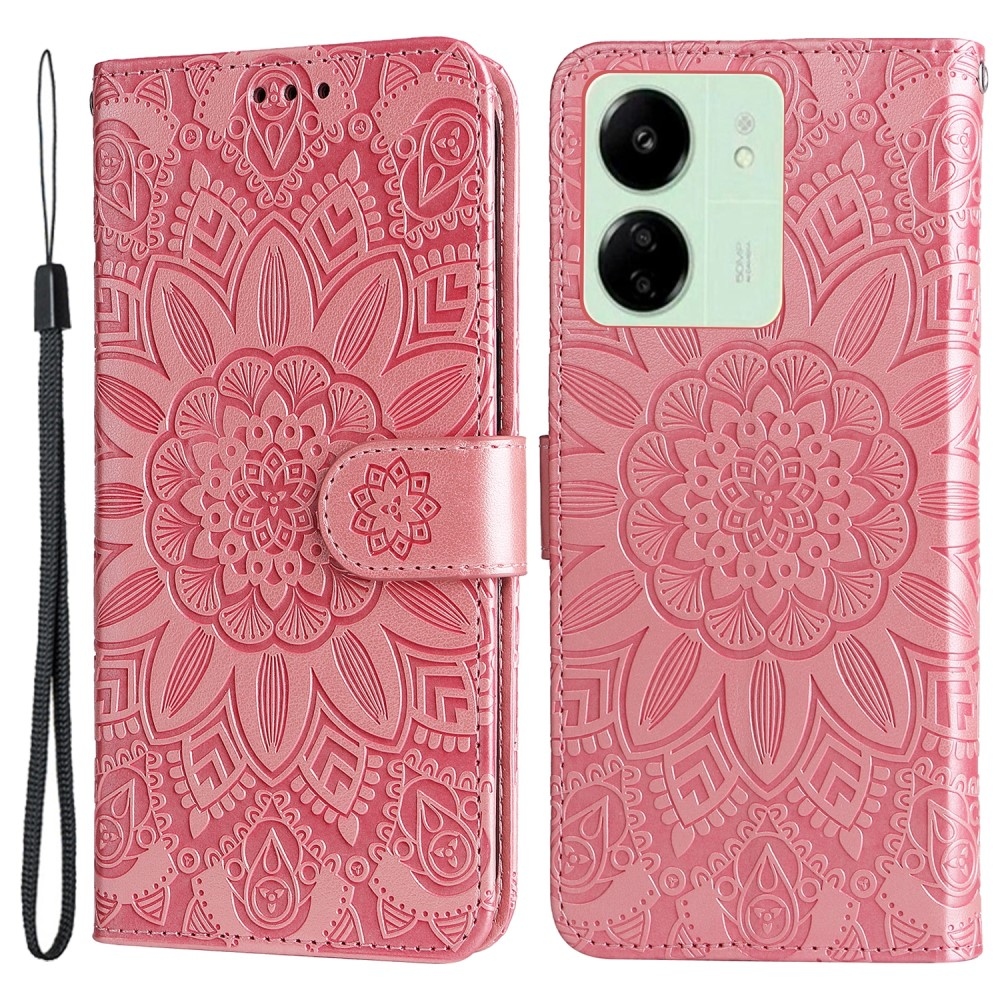 Napraforgó könyvtáska Xiaomi Poco C65/Redmi 13C - rózsaszínű