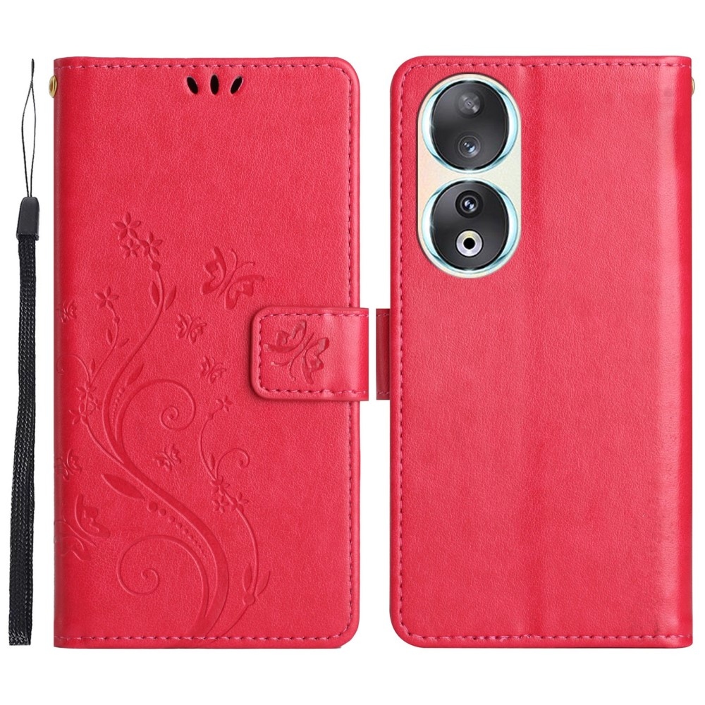 Virágok könyvtáska Honor 90-hez - piros