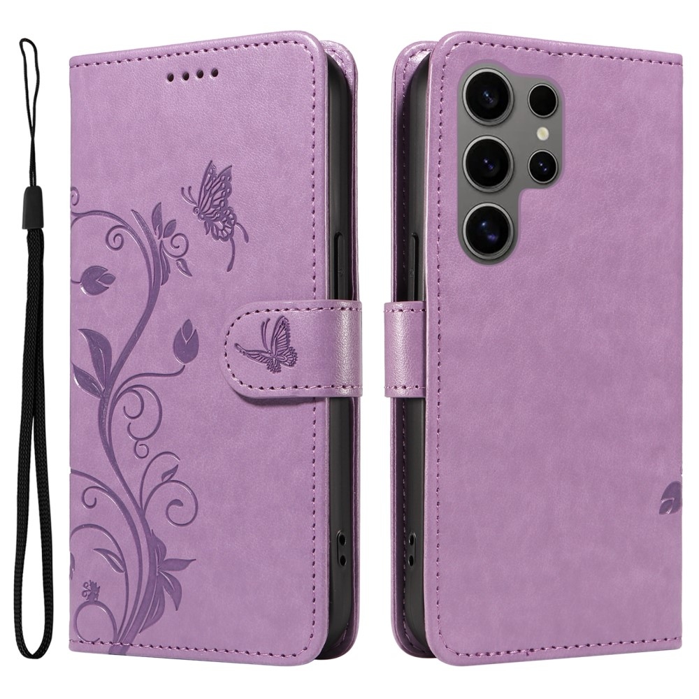 Pillangók könyv tok Samsung Galaxy S25 Ultra - világos lila
