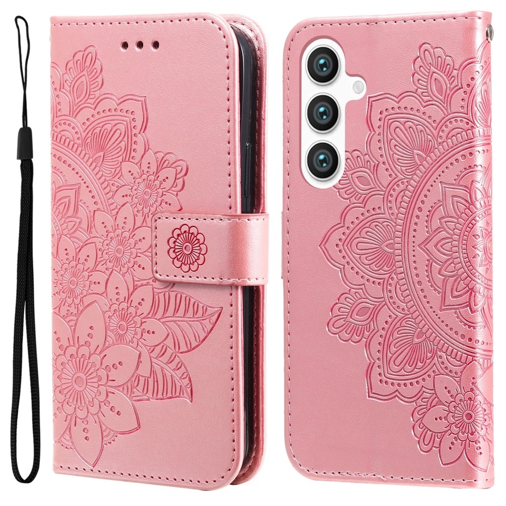 Virágos könyves tok Samsung Galaxy S25+ készülékhez - rózsaszín