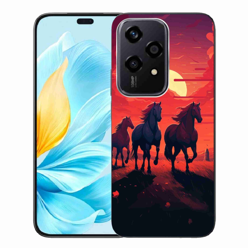 Zselés borítás mmCase a Honor 200 Lite 5G számára - lovak és naplemente