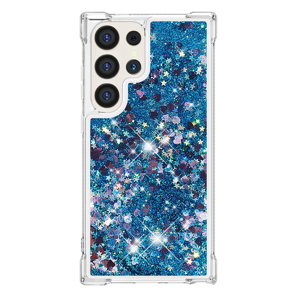 Glitter homokóra zselés tok Samsung Galaxy S24 Ultra készülékhez - kék/szív