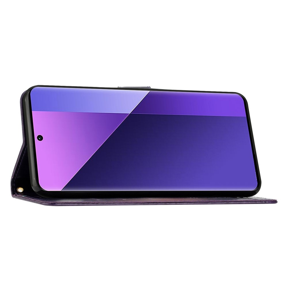 Virágok könyv tok Xiaomi Redmi 14C/Poco C75-hez - sötét lila