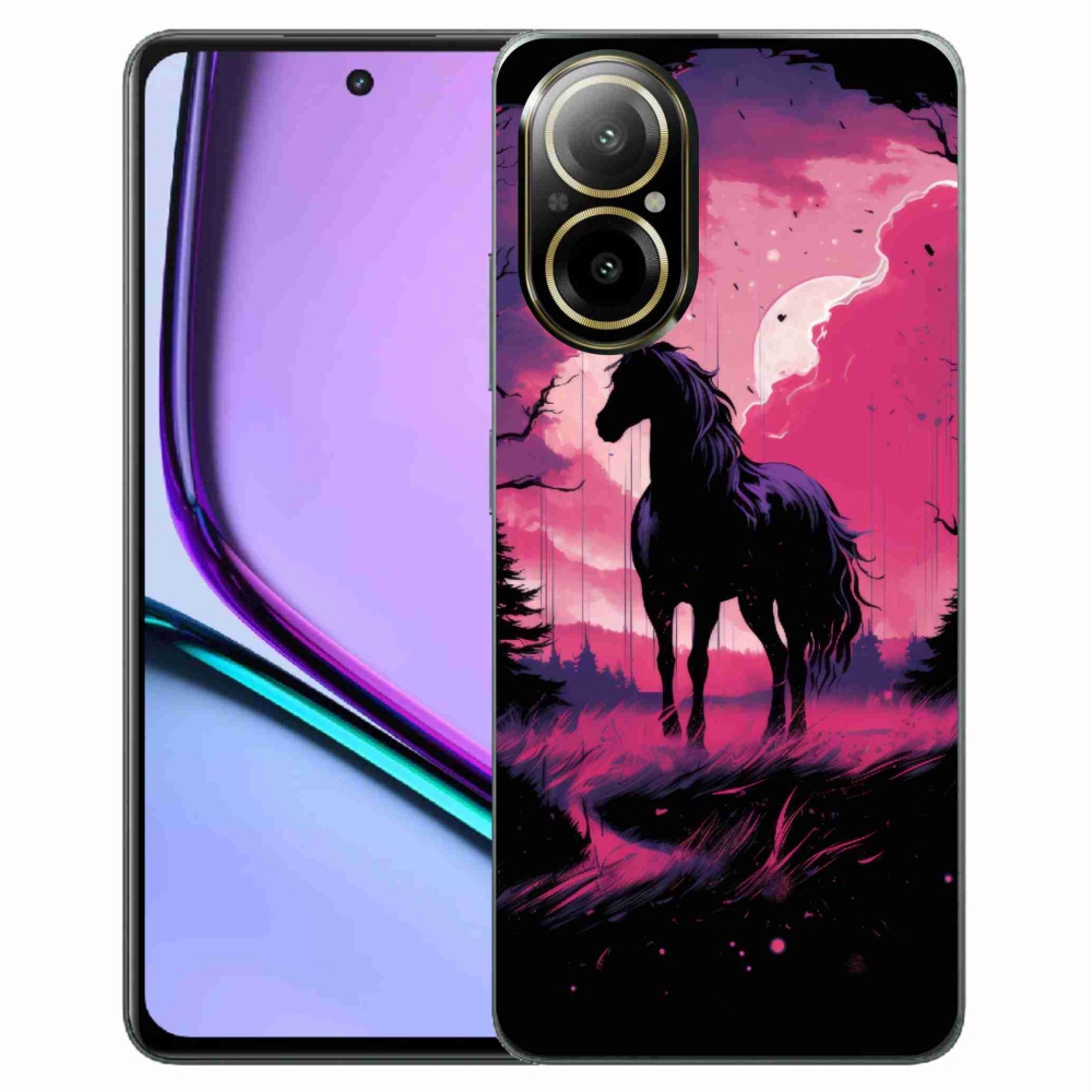 Zselés borító mmCase a Realme C67 készülékhez - fekete rajzfilm ló 1