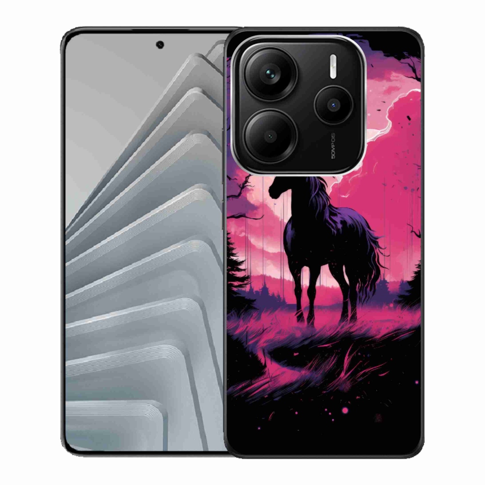 Gél borítás mmCase a Xiaomi Redmi Note 14 5G-hez - fekete rajzfilm ló 1
