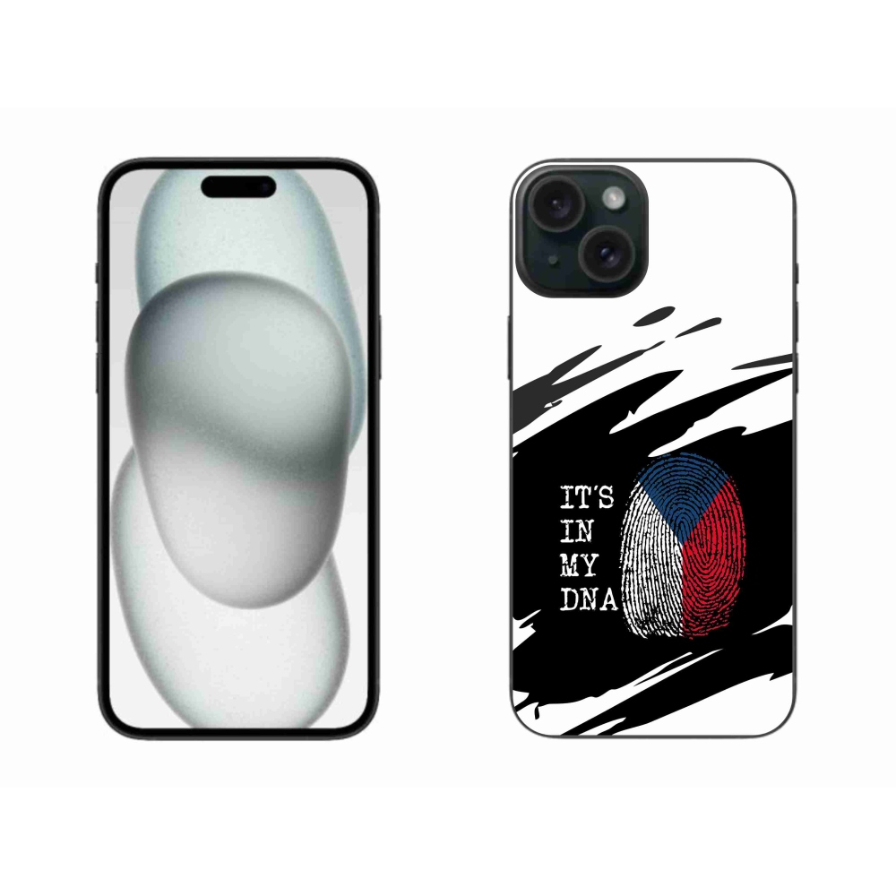 Zselés borítás mmCase iPhone 15 Plus készülékhez - zászlós ujjlenyomat fekete és fehér háttérrel