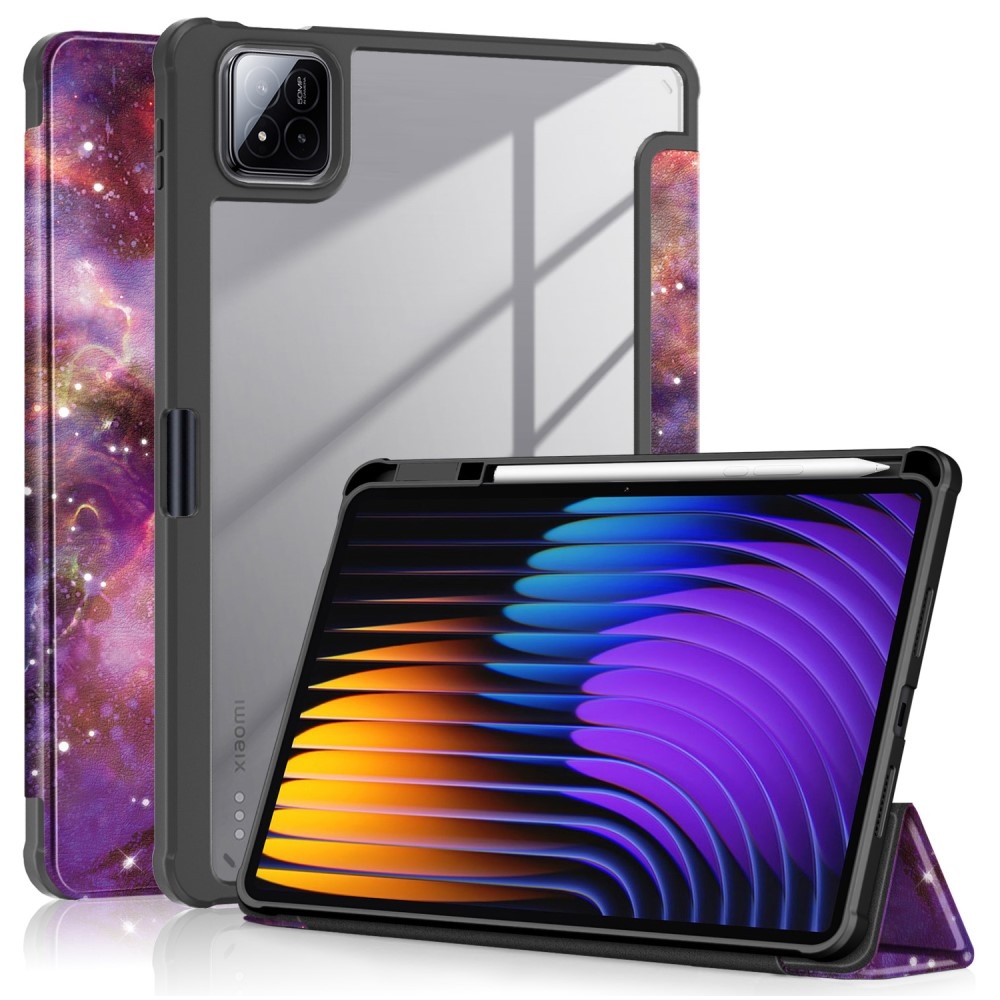 Mintás intelligens pozicionáló tok átlátszó hátlappal Xiaomi Pad 7/7 Pro tablethez - univerzum