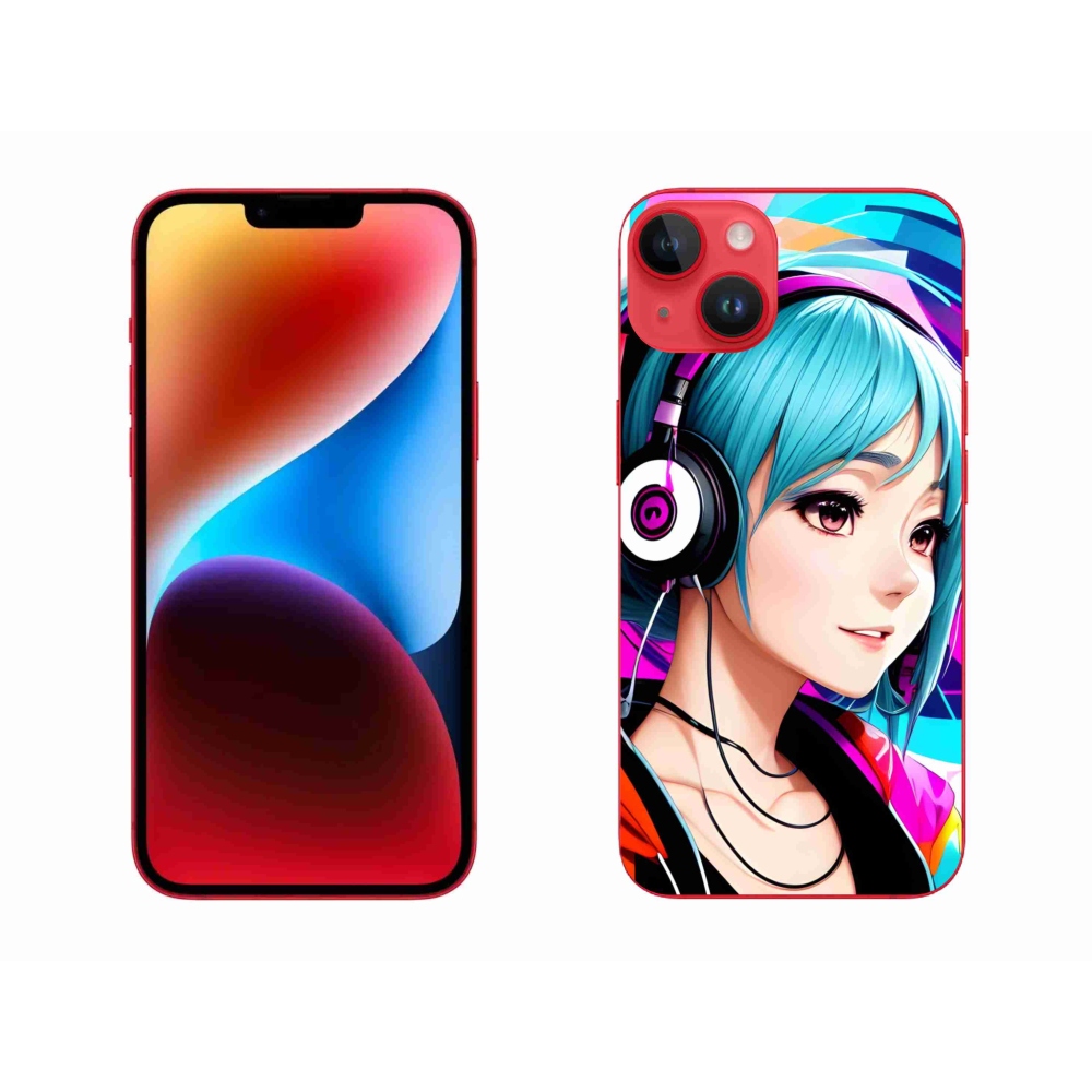 Zselés borítás mmCase iPhone 14 Plus készülékhez - lány fejhallgatóval