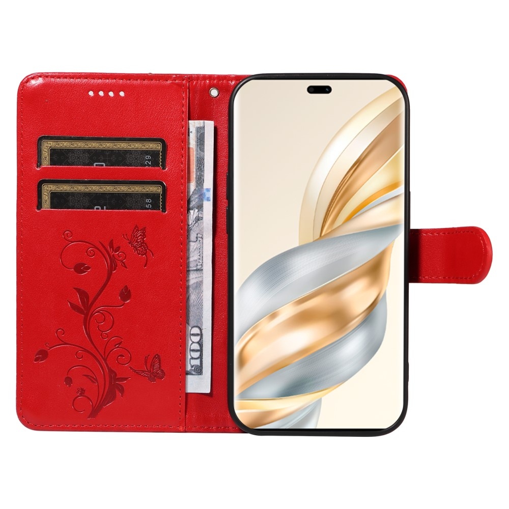 Virágok könyv tok a Honor Magic 7 Lite 5G-hez - piros