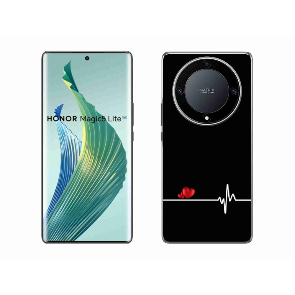 Gél borító mmCase a Honor Magic 5 Lite 5G készülékhez - szív és szívverés fekete háttérrel