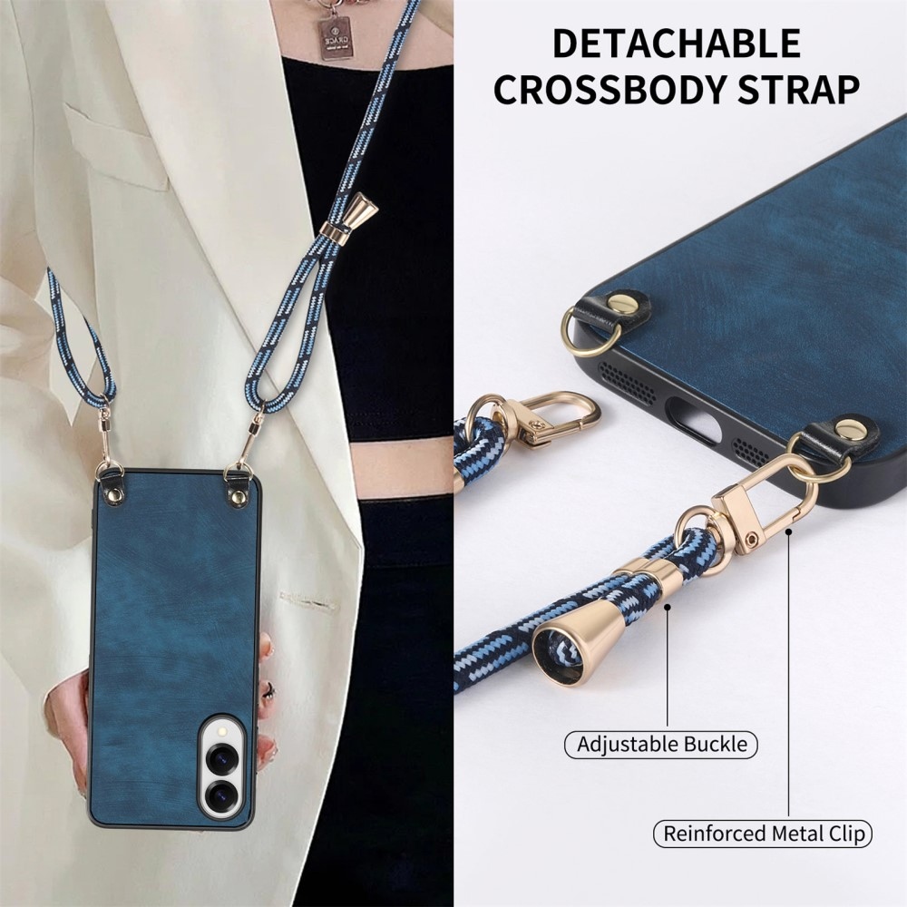 Retro zselés tok zsinórral és műbőrrel Samsung Galaxy S25 Edge készülékhez - kék