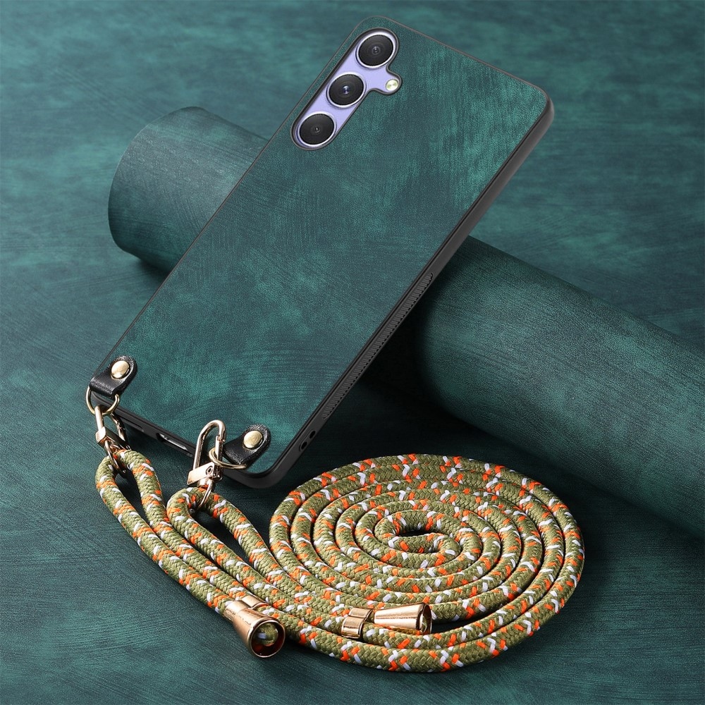 Retro zselés tok zsinórral és műbőrrel Samsung Galaxy A26 5G készülékhez - zöld színű