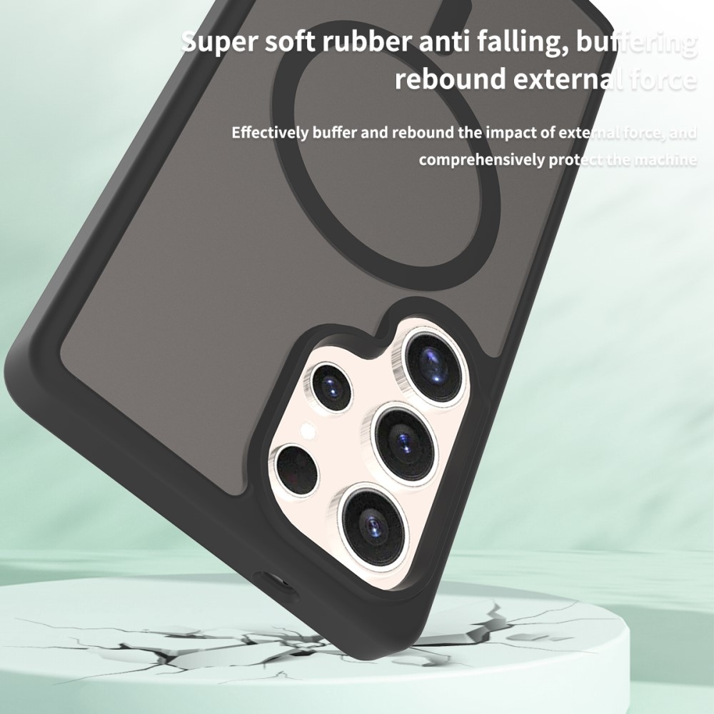 Bőr zselés tok fix hátlappal és MagSafe támogatással Samsung Galaxy S25 Ultra készülékhez - fekete