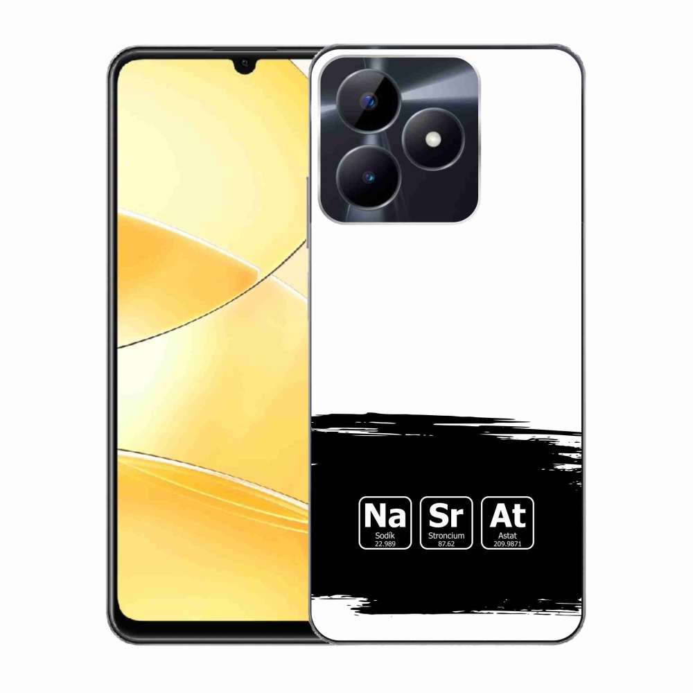 Gél borító mmCase a Realme C51/C53 készülékhez - kémiai elemek fekete és fehér háttérrel