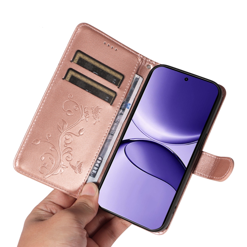 Virágok könyv tok Xiaomi Poco F7 5G-hez - rózsa arany