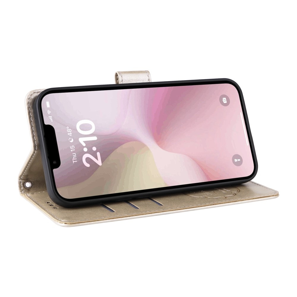 Virágos könyv tok iPhone 16e készülékhez - arany színű