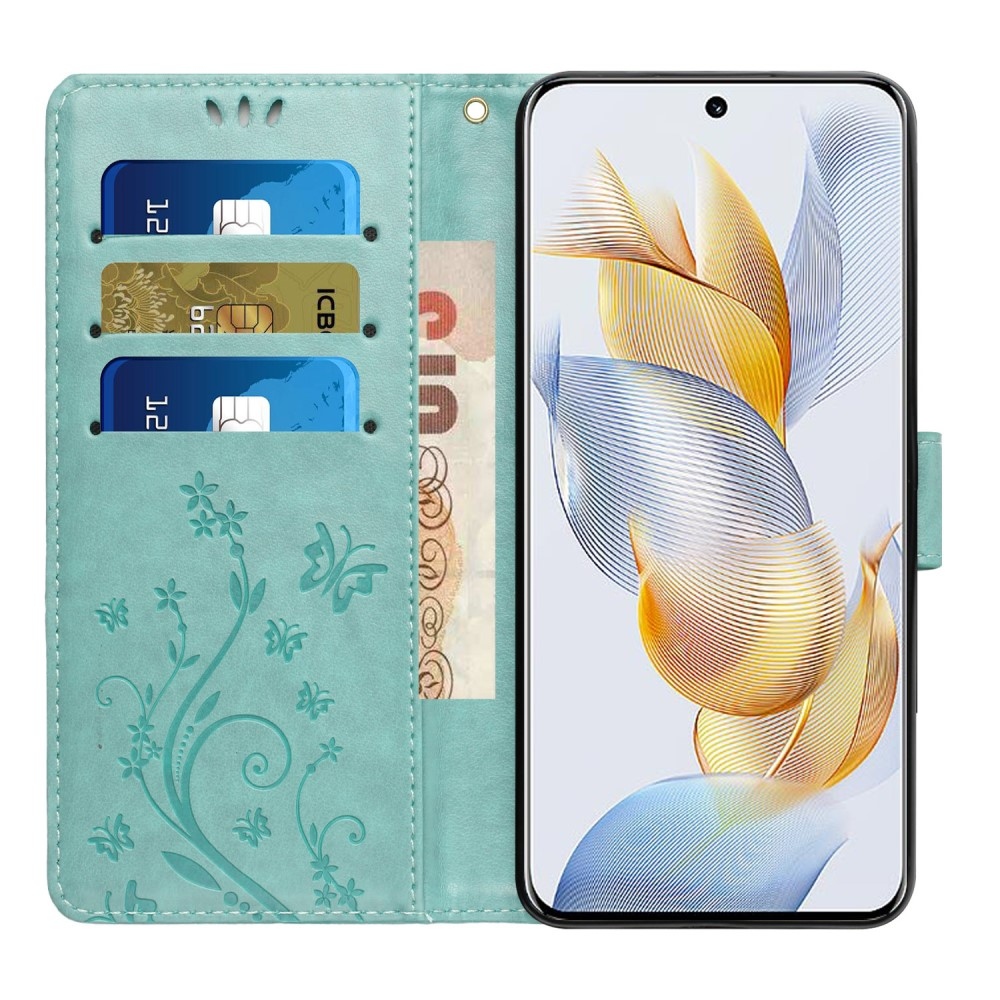 Virágok könyvtáska a Honor 90-hez - teáskék