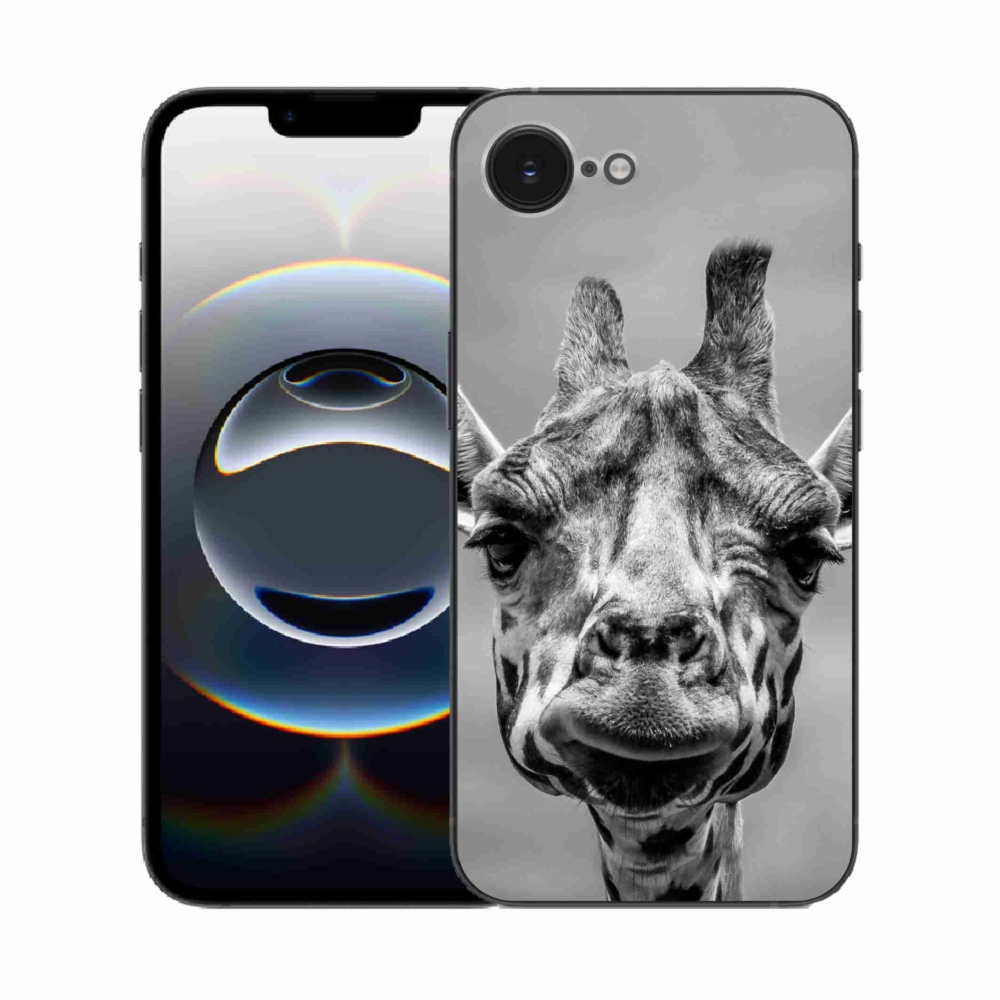 Zselés borítás mmCase iPhone 16e készülékhez - fekete-fehér zsiráf