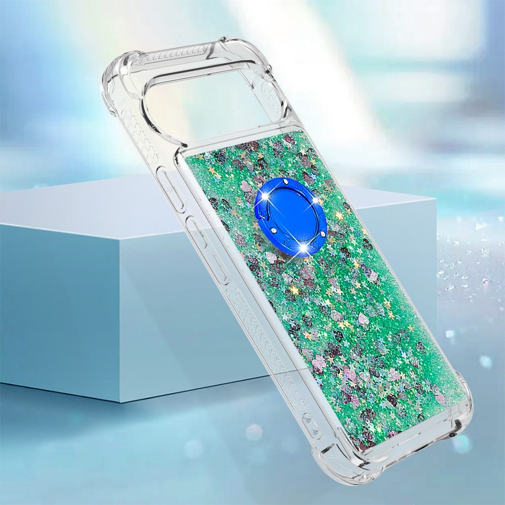 Glitt homokóra zselés tok ujjgyűrűvel a Google Pixel 10 számára - zöld/szív