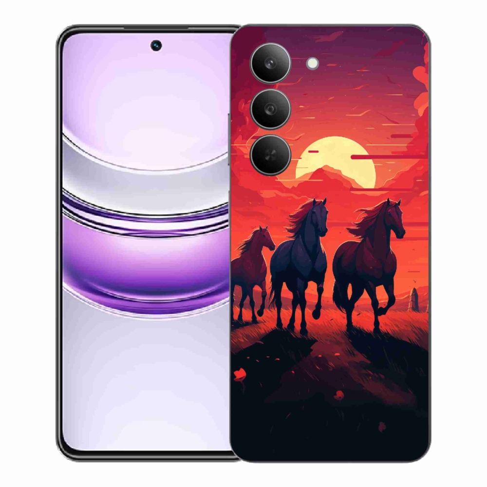 Gél borítás mmCase a Realme 14x 5G-hez - lovak és naplemente