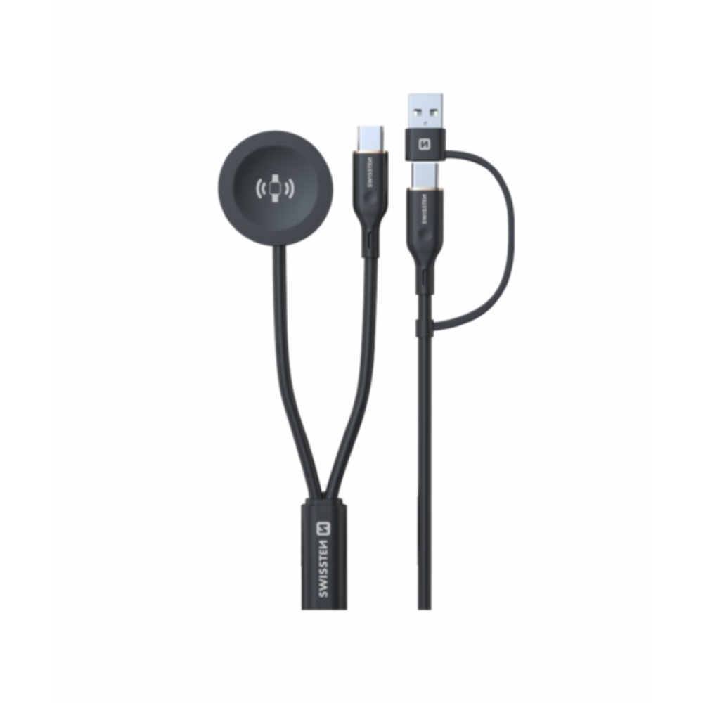 Swissten mágneses kábel 2in1 Samsung Galaxy Watch-hoz és USB-C, USB-C (USB-A), 1,5m - Fekete