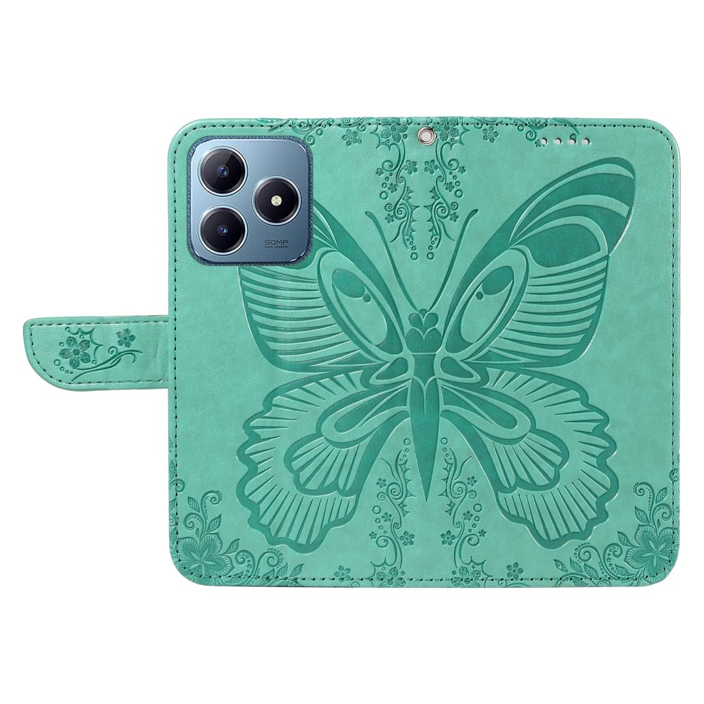 Virágos pillangó könyvtáska a Realme C61/C63 készülékhez - teáskék színű