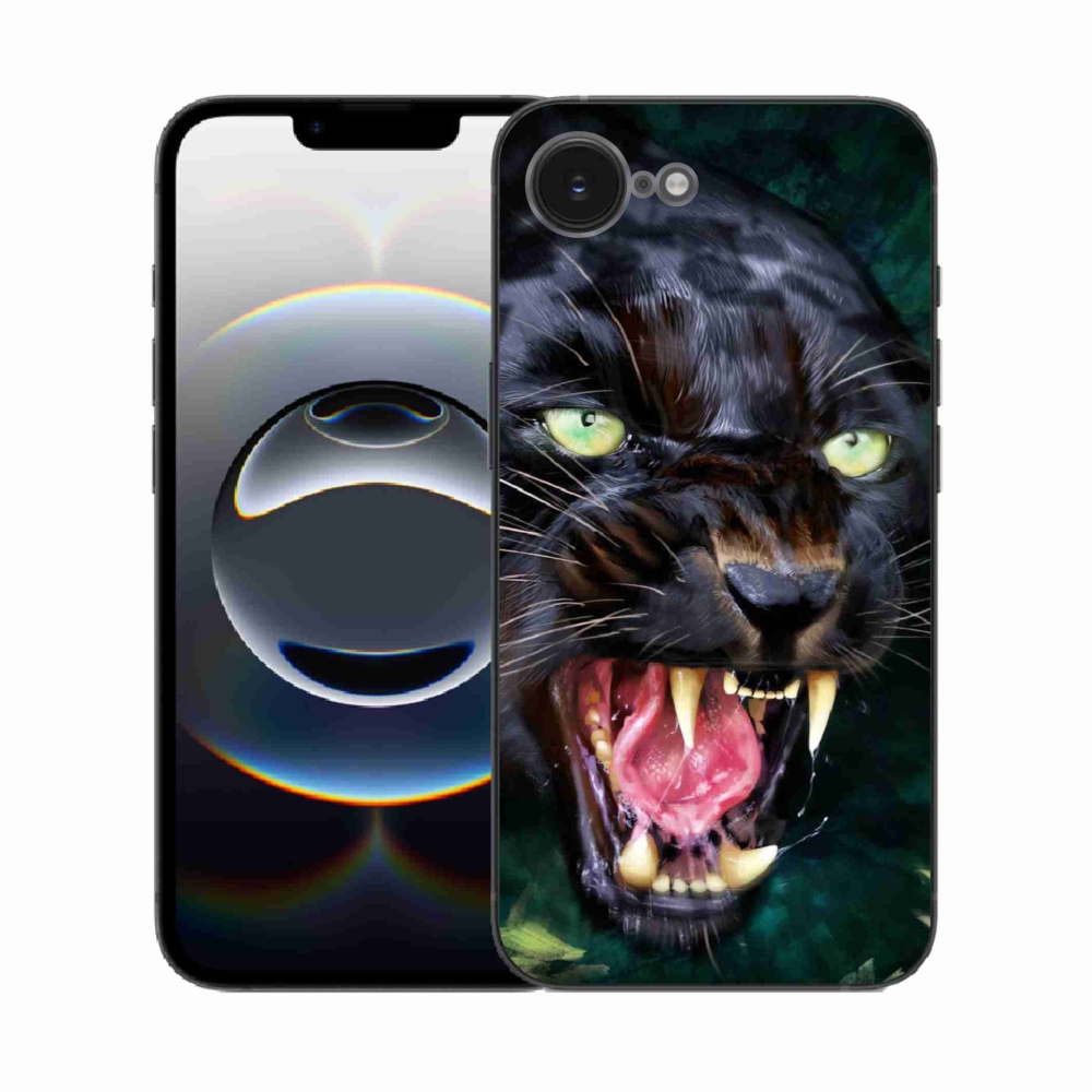 Zselés borítás mmCase iPhone 16e készülékhez - dühös fekete párduc