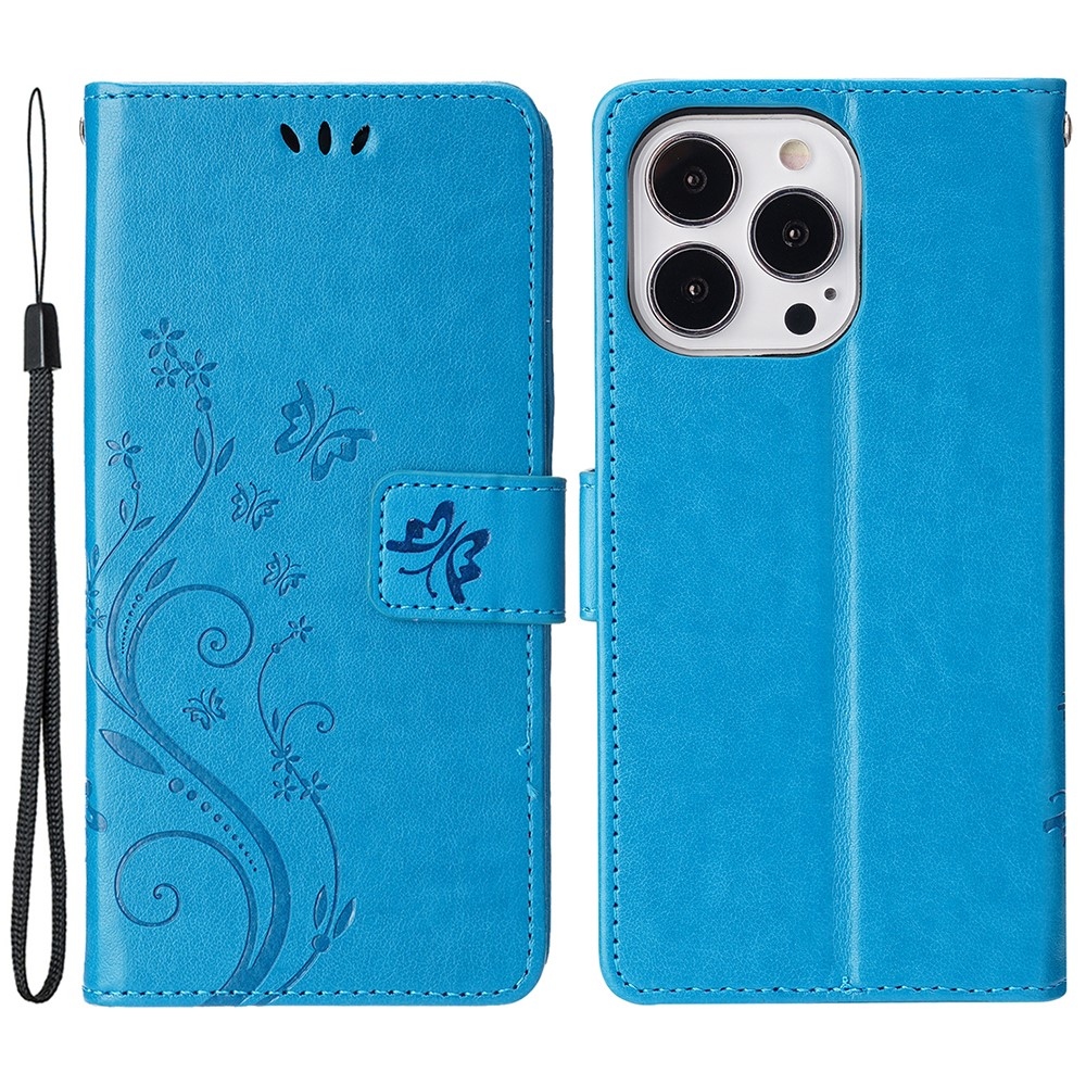 Virágok könyv tok iPhone 15 Pro készülékhez - kék
