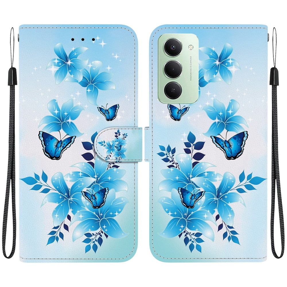 Sokoldalú könyvtáska Xiaomi Redmi 15 5G (169mm) - kék pillangókhoz