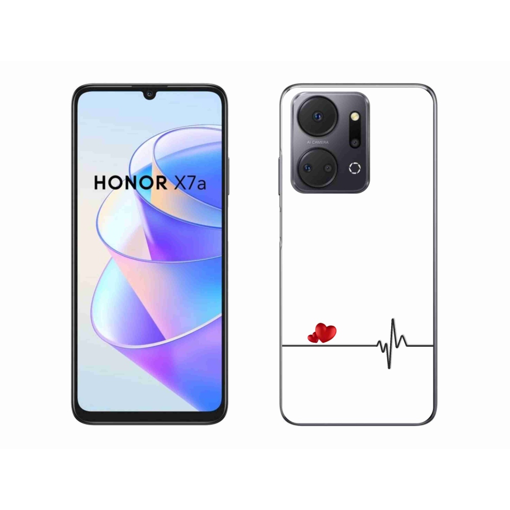 Gél borító mmCase a Honor X7a készülékhez - szív és szívverés fehér háttérrel