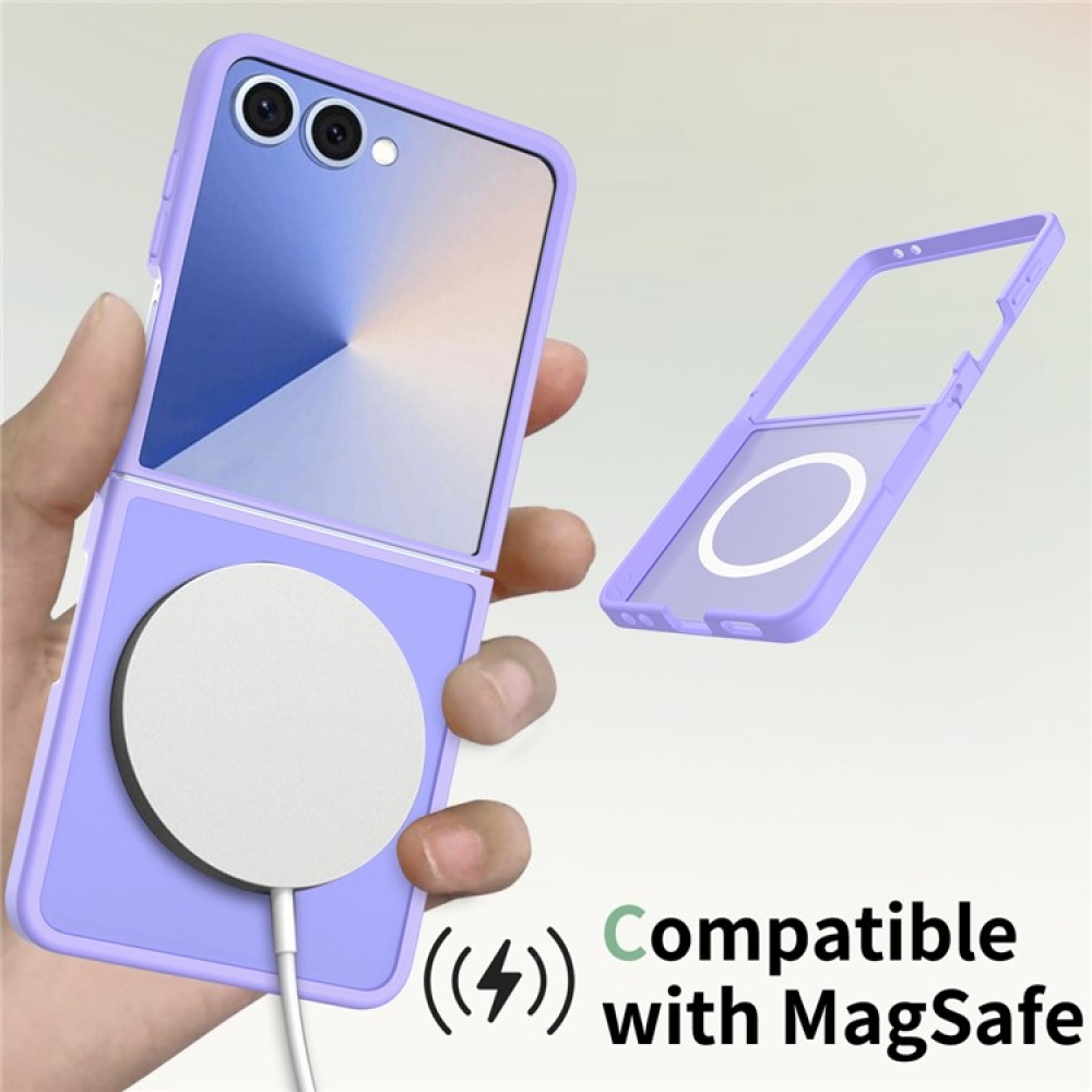 Bőr zselés tok szilárd hátlappal és MagSafe támogatással Samsung Galaxy Z Flip7 5G készülékhez - lila