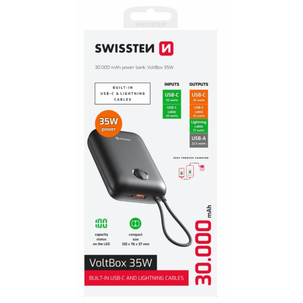 Powerbank Swissten Voltbox 35W 30000 mAh - fekete