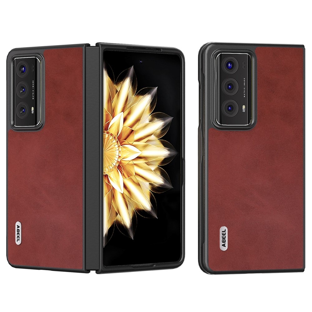 ABEEL Műanyag tok műbőrrel a Honor Magic V2-hez - piros