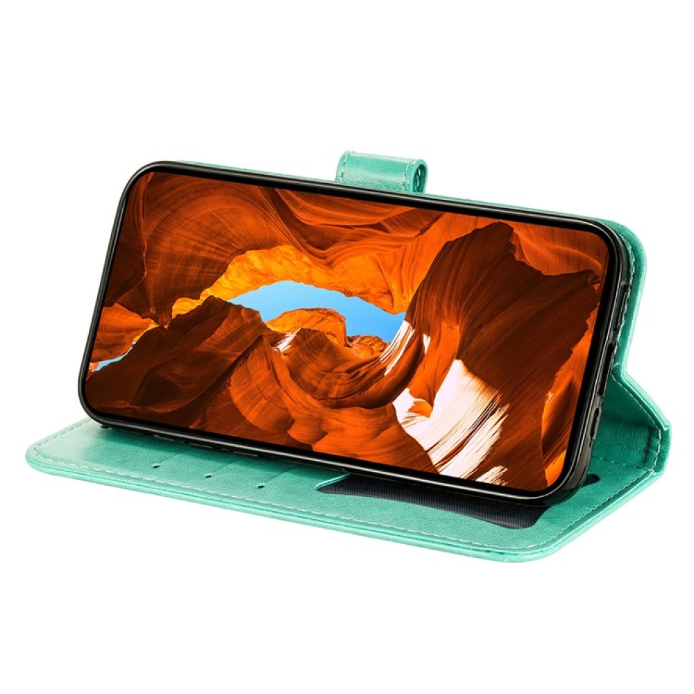 Virágos könyvtáska a Vivo Y29s 5G-hez - teal színű