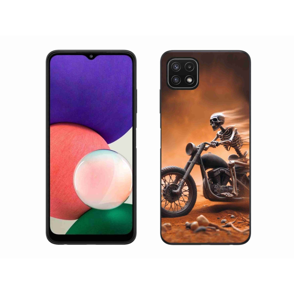Gél borító mmCase Samsung Galaxy A22 5G - csontváz egy motorkerékpáron