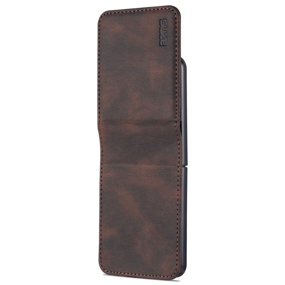 AZNS műanyag borítás PU bőrrel Samsung Galaxy Z Flip5 5G - barna