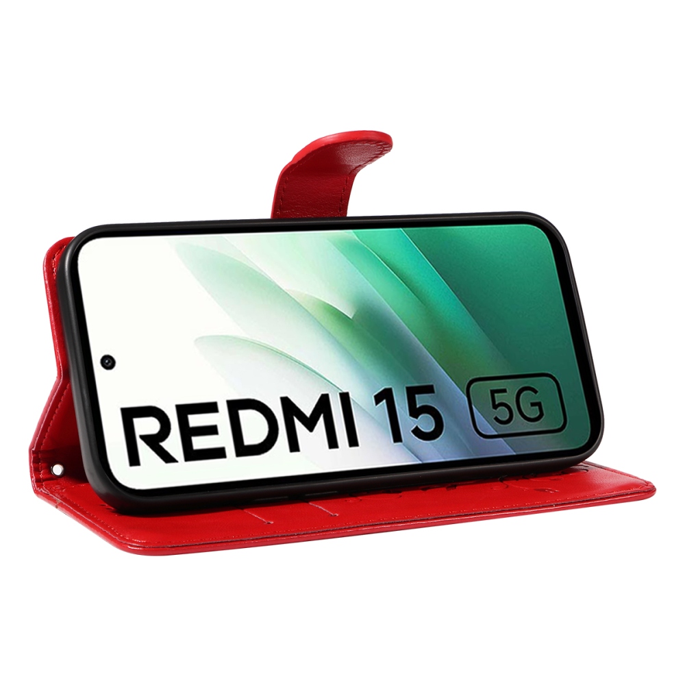 Virágos könyv tok Xiaomi Redmi 15 4G (171mm) - piros