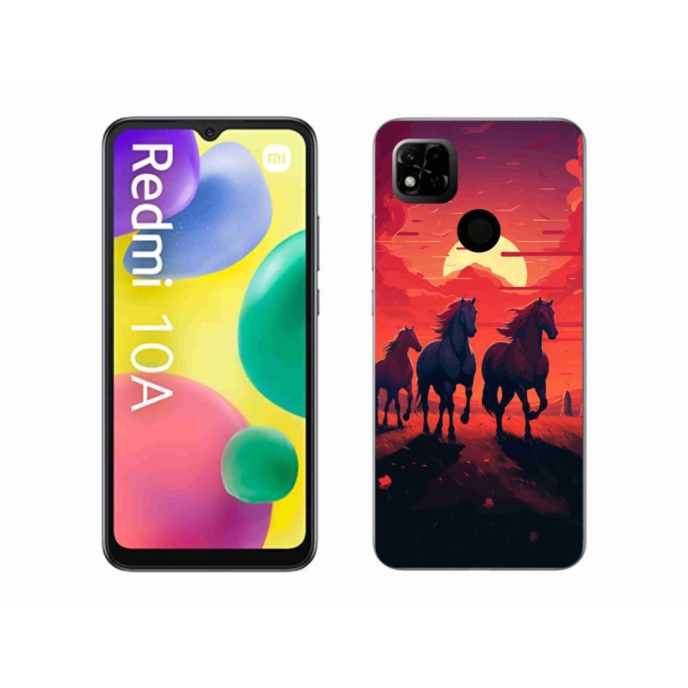 Gél borító mmCase a Xiaomi Redmi 10A számára - lovak és naplemente