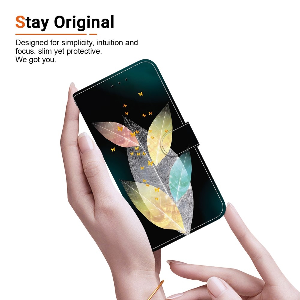 Sokoldalú könyvtáska Samsung Galaxy A36 5G/A56 5G - színes levelek