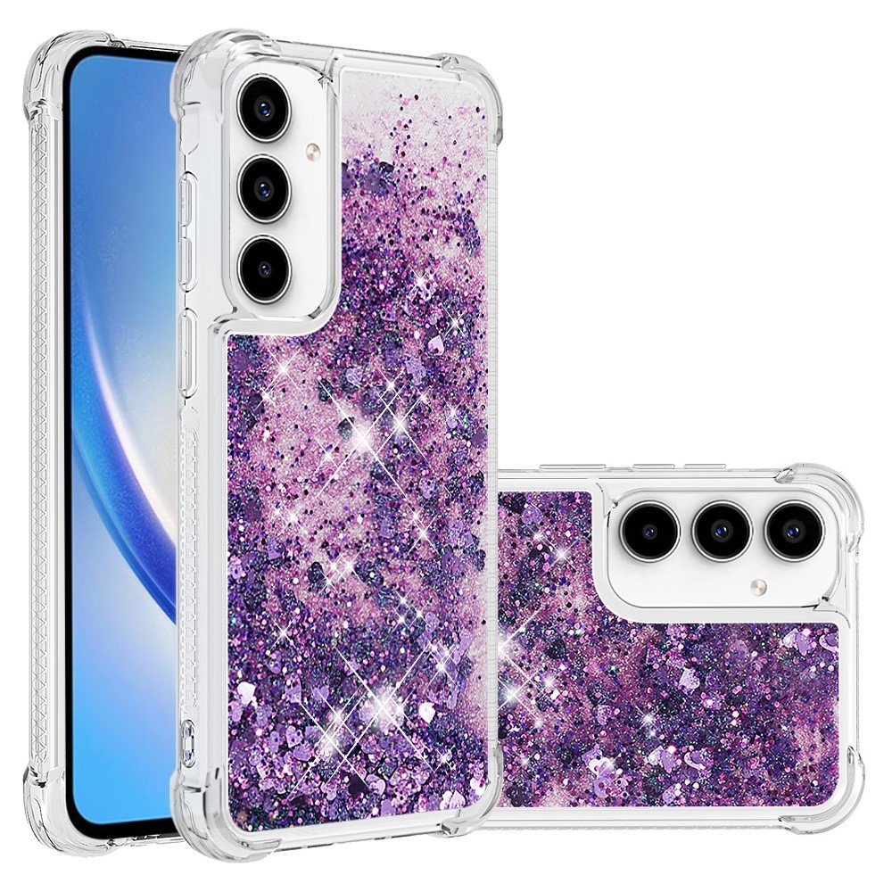 Glitter zselés homokóra tok Samsung Galaxy A35 5G - sötét lila/szív