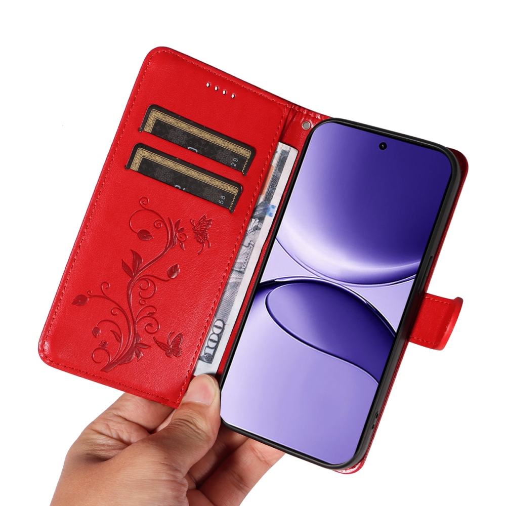 Virágok könyv tok a Xiaomi Poco F7 5G-hez - piros