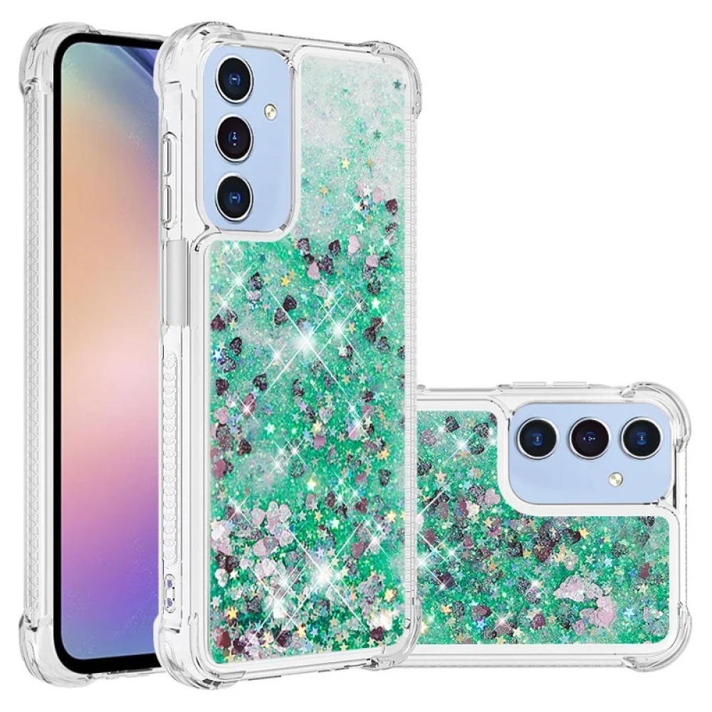 Glitter zselés homokóra tok Samsung Galaxy A16 4G/5G készülékhez - zöld/szívek