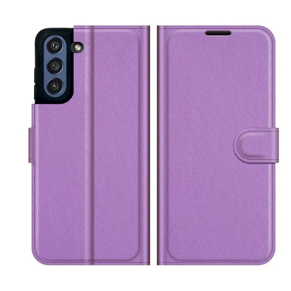 Litchi PU bőr pénztárca tok Samsung Galaxy S21 FE 5G számára - lila