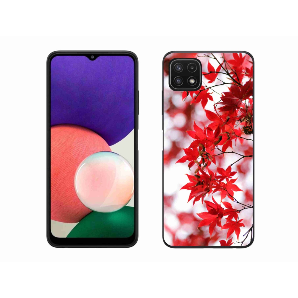 Zselés borítás mmCase Samsung Galaxy A22 5G - piros levelek