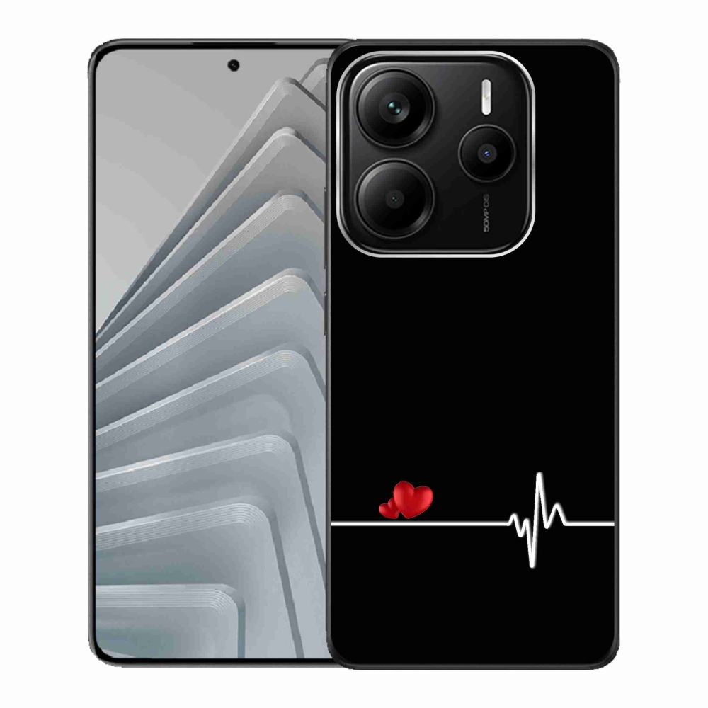 Gél borító mmCase a Xiaomi Redmi Note 14 5G-hez - szív és szívverés fekete háttérrel