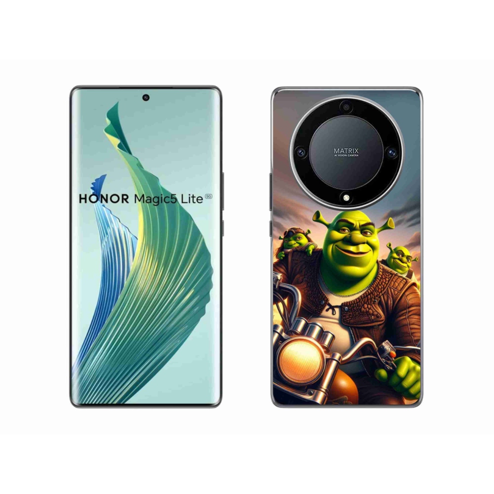 Zselés borítás mmCase a Honor Magic 5 Lite 5G számára - Shrek egy motorkerékpáron