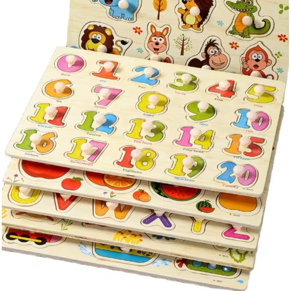 Fából készült gyermek puzzle fogantyúval - víz alatti élet