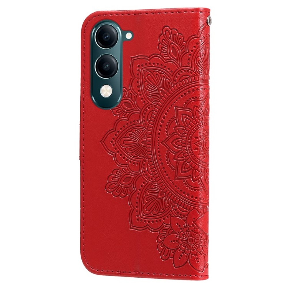 Virágos könyvtáska a Vivo Y29s 5G-hez - piros